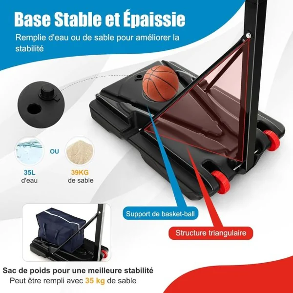 Panier de Basket Extérieur sur Pied Hauteur Réglable 1,05-2,6 m pour Enfants et Adultes
