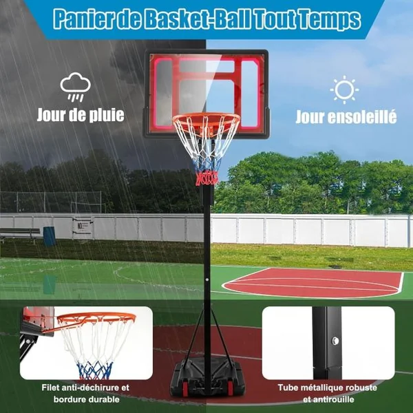 Panier de Basket Extérieur sur Pied Hauteur Réglable 1,05-2,6 m pour Enfants et Adultes