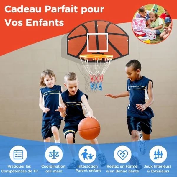 Panier de Basket Mural 32,5 cm avec Panneau Incassable Panier Basket-ball avec Filet Anti-déchirure Accessoires Complets 66,5 x 44,5 cm