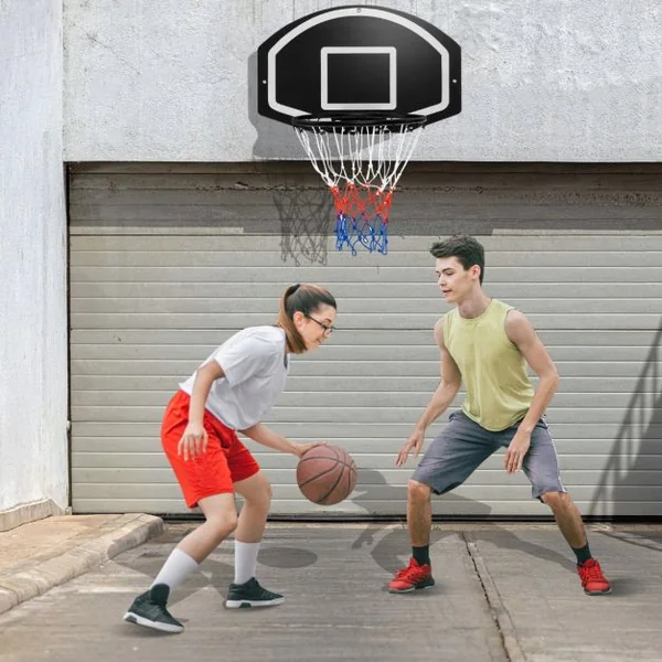 Panier de Basket Mural 43 cm avec Panneau Incassable Panier Basket-ball avec Filet Toutes Saisons Accessoires Complets 72 x 45,5 cm