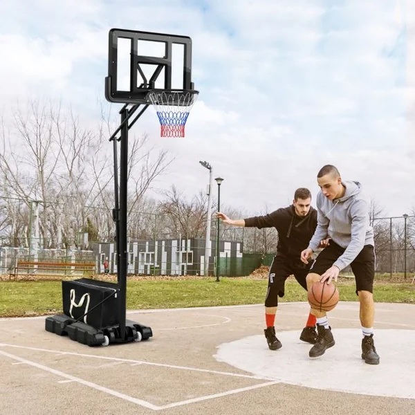 Panier de Basket portable sur Pied avec Roulettes Réglable 245-305 cm Anneau Arrière 111 cm Base Remplissable Sac Sécurisé