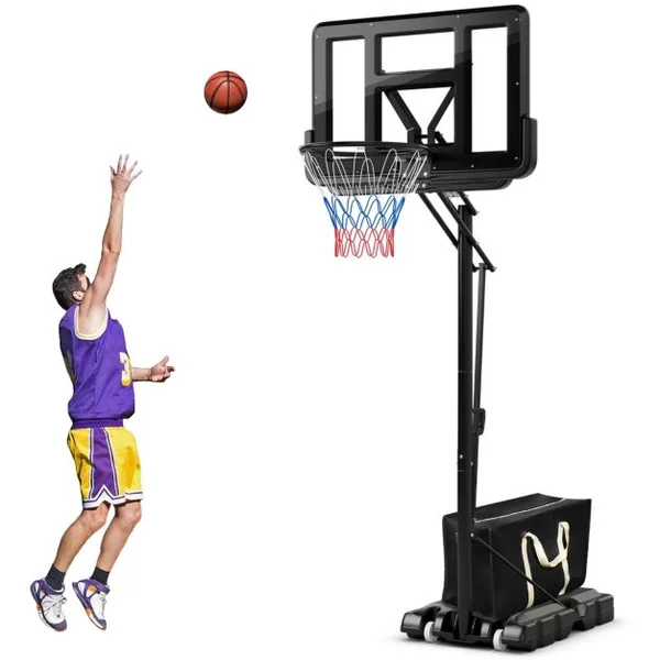 Panier de Basket portable sur Pied avec Roulettes Réglable 245-305 cm Anneau Arrière 111 cm Base Remplissable Sac Sécurisé