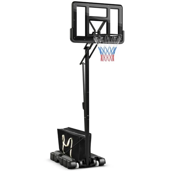 Panier de Basket portable sur Pied avec Roulettes Réglable 245-305 cm Anneau Arrière 111 cm Base Remplissable Sac Sécurisé