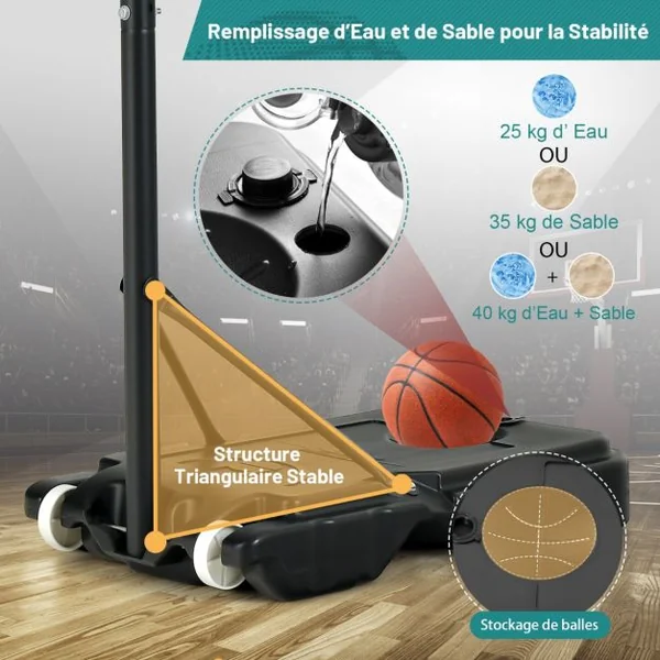 Panier de Basket pour Enfants Jouet de But de Basket Résistant aux Intempéries avec Hauteur Réglable de 132 à 250 CM Rouge/Vert/Bleu