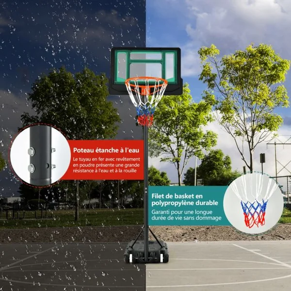 Panier de Basket pour Enfants Jouet de But de Basket Résistant aux Intempéries avec Hauteur Réglable de 132 à 250 CM Rouge/Vert/Bleu