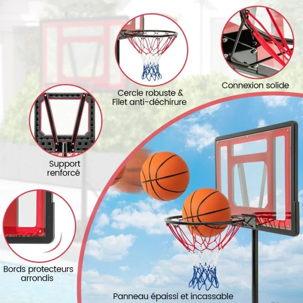 Panier de Basket-Ball de Piscine Support de Basket-Ball Réglable en Hauteur Panier de Basket-ball Mobile Rouge