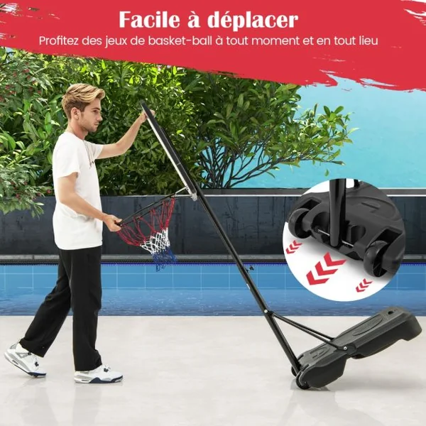 Panier de Basket-Ball de Piscine Support de Basket-Ball Réglable en Hauteur Panier de Basket-ball Mobile Rouge
