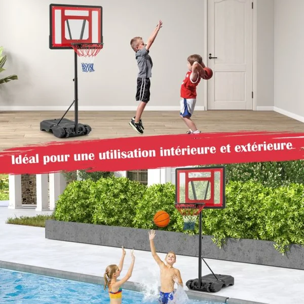 Panier de Basket-Ball de Piscine Support de Basket-Ball Réglable en Hauteur Panier de Basket-ball Mobile Rouge