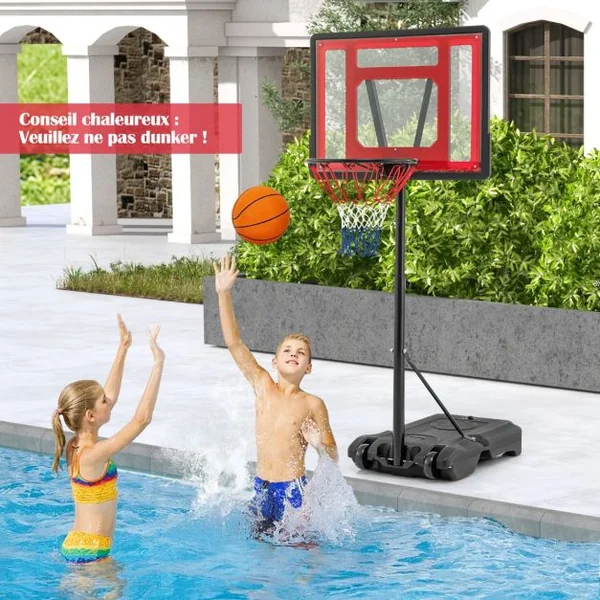 Panier de Basket-Ball de Piscine Support de Basket-Ball Réglable en Hauteur Panier de Basket-ball Mobile Rouge