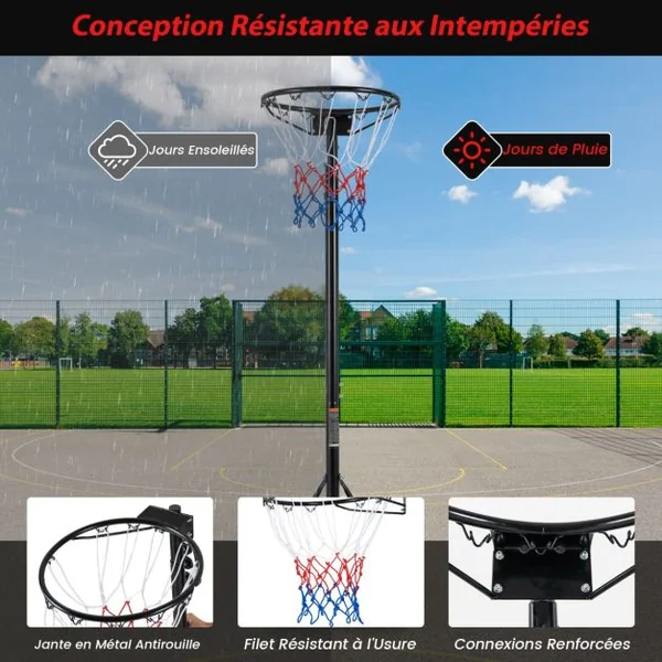 Panier de Basket-Ball Hauteur 260-305cm Support de Basketball Mobile avec Base Rechargeable 2 Roues Jante Résistants aux Intempéries