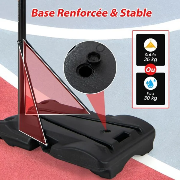 Panier de Basket-Ball Hauteur 260-305cm Support de Basketball Mobile avec Base Rechargeable 2 Roues Jante Résistants aux Intempéries