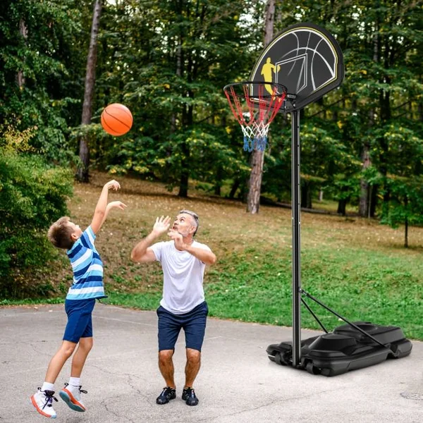 Panier de Basket-ball Portable Réglable de 130 à 305 Cm Roues et Base Rechargeable Résistant Aux Intempéries pour Intérieur et en Extérieur Noir