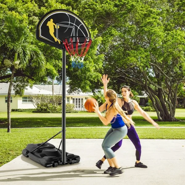 Panier de Basket-ball Portable Réglable de 130 à 305 Cm Roues et Base Rechargeable Résistant Aux Intempéries pour Intérieur et en Extérieur Noir