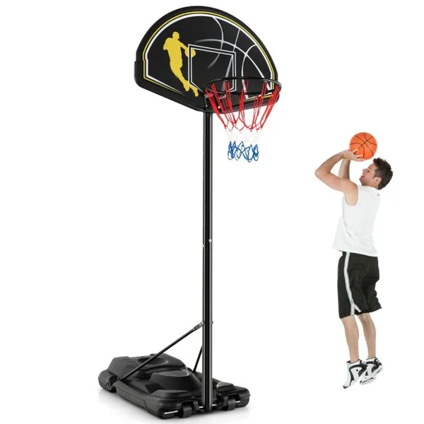 Panier de Basket-ball Portable Réglable de 130 à 305 Cm Roues et Base Rechargeable Résistant Aux Intempéries pour Intérieur et en Extérieur Noir