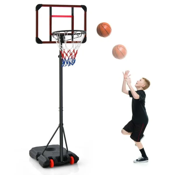 Panier de Basket-ball Réglable en Hauteur de 193 à 248 Cm Panier de Basket-ball en PC avec Roues Rangement pour Ballon