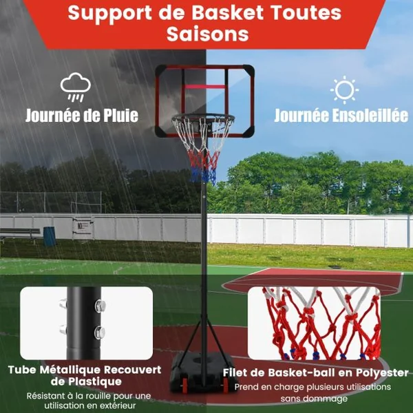 Panier de Basket-ball Réglable en Hauteur de 193 à 248 Cm Panier de Basket-ball en PC avec Roues Rangement pour Ballon