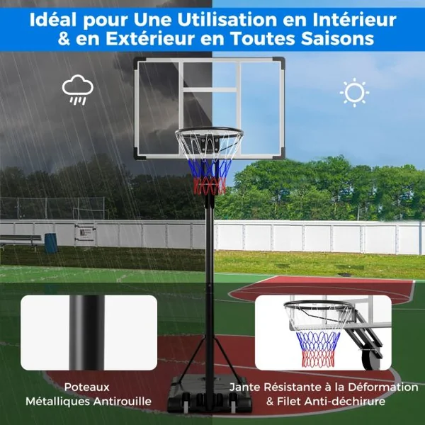 Panier de Basket-Ball sur Pied avec Hauteur Réglable à 10 Niveaux 149-305 CM Basketball avec Base Remplissable Sac de Poids Panneau Arrière