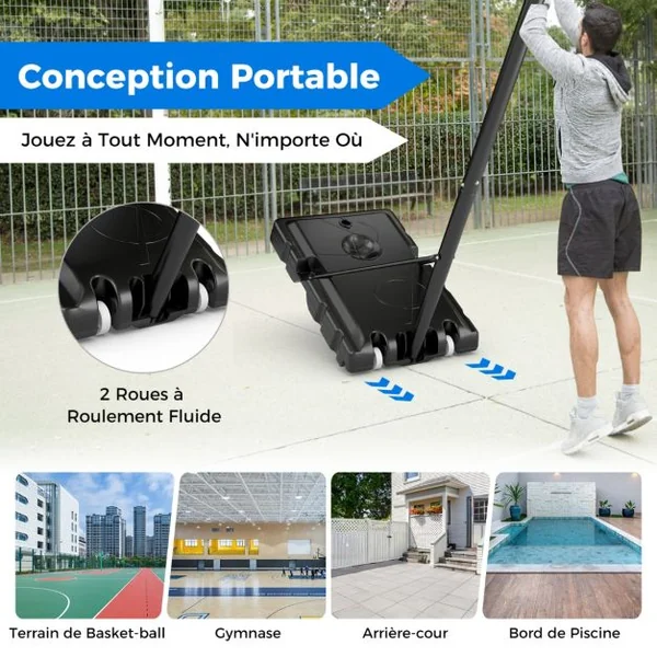Panier de Basket-Ball sur Pied avec Hauteur Réglable à 10 Niveaux 149-305 CM Basketball avec Base Remplissable Sac de Poids Panneau Arrière