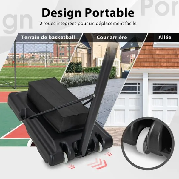 Panier de Basket-Ball sur Pied avec Hauteur Réglable à 11 Niveaux 135-305 CM Ensemble de Basketball avec Base Rechargeable