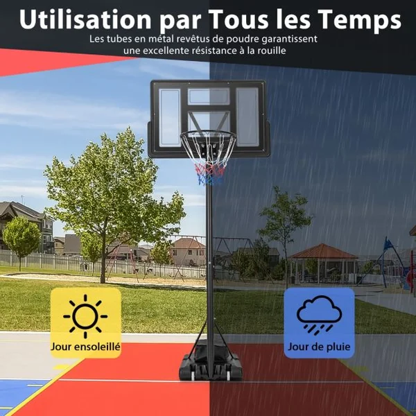 Panier de Basket-Ball sur Pied avec Hauteur Réglable à 11 Niveaux 135-305 CM Ensemble de Basketball avec Base Rechargeable