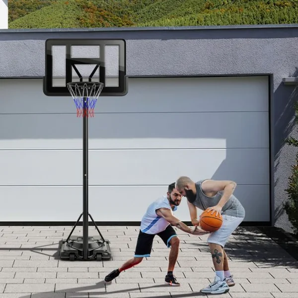 Panier de Basket-Ball sur Pied avec Hauteur Réglable à 12 Niveaux 232-305CM Basketball avec Roues Panneau Arrière Rangement de Balle