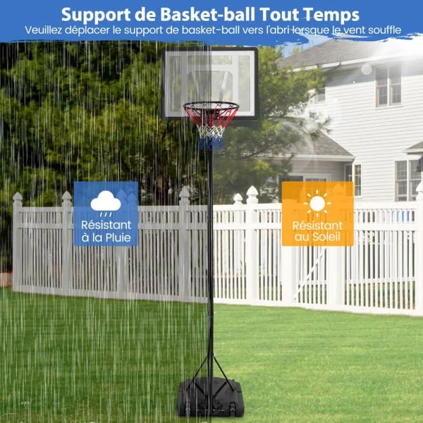 Panier de Basket-ball sur Pied avec Hauteur Réglable à 8 Niveaux 172-305CM Ensemble de Basketball avec Tube Central Amovible Base de 32 L