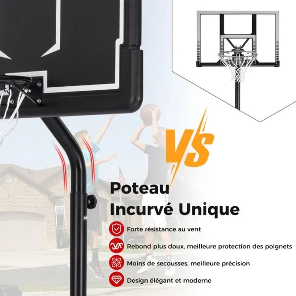 Panier de Basket-Ball sur Pied Hauteur 210-260cm Support de Basketball Mobile avec Base Remplissable Panneau Arrière en PC et Roues