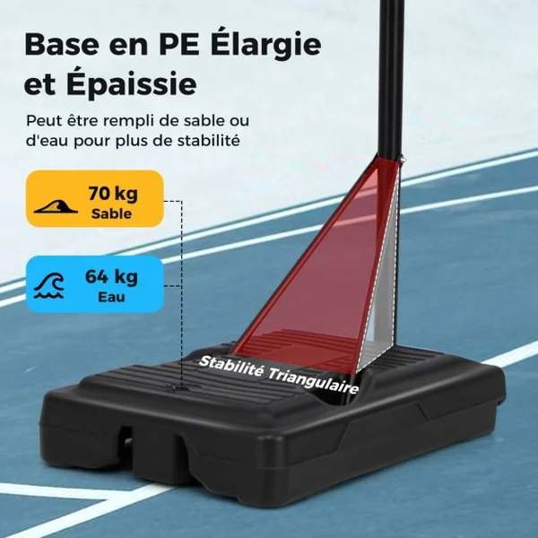 Panier de Basket-Ball sur Pied Hauteur 210-260cm Support de Basketball Mobile avec Base Remplissable Panneau Arrière en PC et Roues