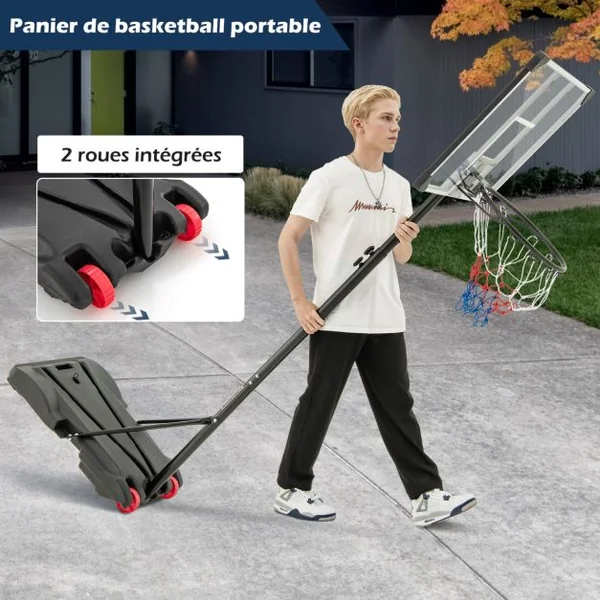Panier de Basket-Ball sur Pied Hauteur Réglable 176-206cm Support de Basketball Mobile avec Base Remplissable Panneau Incassable et Roues