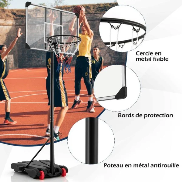 Panier de Basket-Ball sur Pied Hauteur Réglable 176-206cm Support de Basketball Mobile avec Base Remplissable Panneau Incassable et Roues