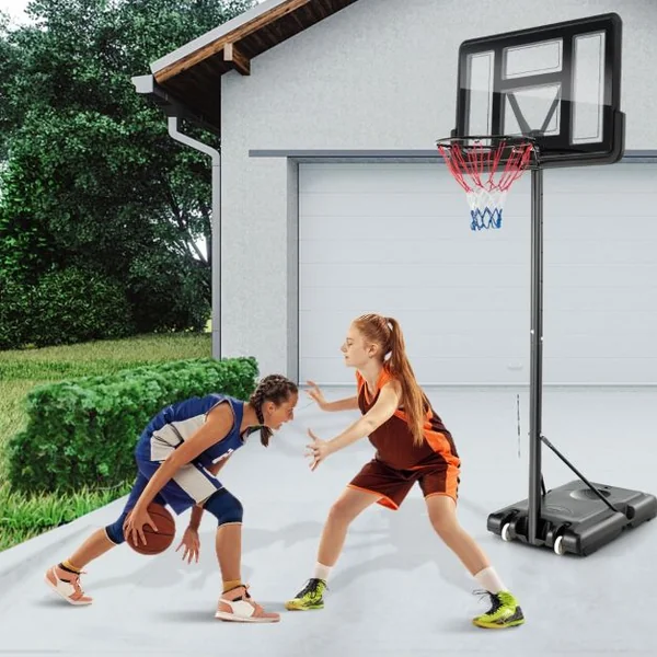 Panier de Basket-Ball sur pied Réglable en Hauteur 130-305 cm 12 Niveaux avec Roulettes Mobile 2 Filets Base de Lestage