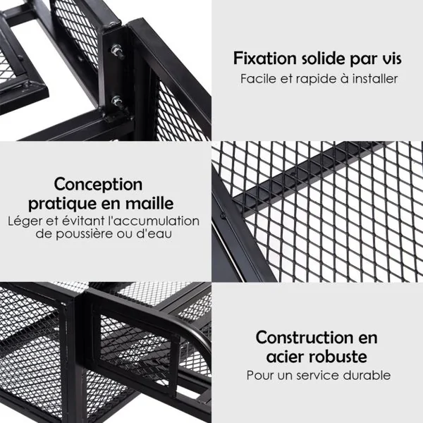 Panier pour Véhicule Tout Terrain en Métal avec Conception en Maille Panier à Bagages Grand Espace de Rangement Noir