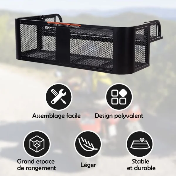 Panier pour Véhicule Tout Terrain en Métal avec Conception en Maille Panier à Bagages Grand Espace de Rangement Noir