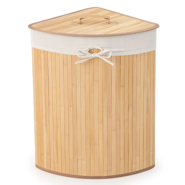 Panier à Linge 58L en Bambou avec Couvercle Bac à Linge d’Angle pour Buanderie Salle de Bain Naturel