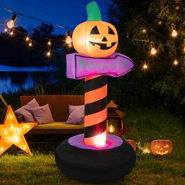 Panneau de Signalisation de 180 cm Gonflable avec Citrouille d’Halloween Lumière LED Intégrée