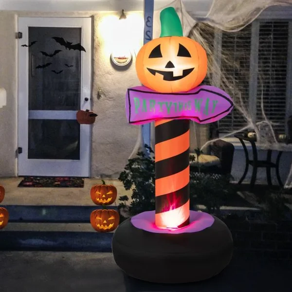 Panneau de Signalisation de 180 cm Gonflable avec Citrouille d’Halloween Lumière LED Intégrée