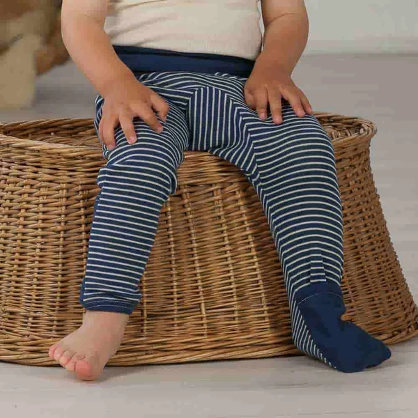 Pantalon bébé en laine et soie avec revers aux pieds - COSILANA