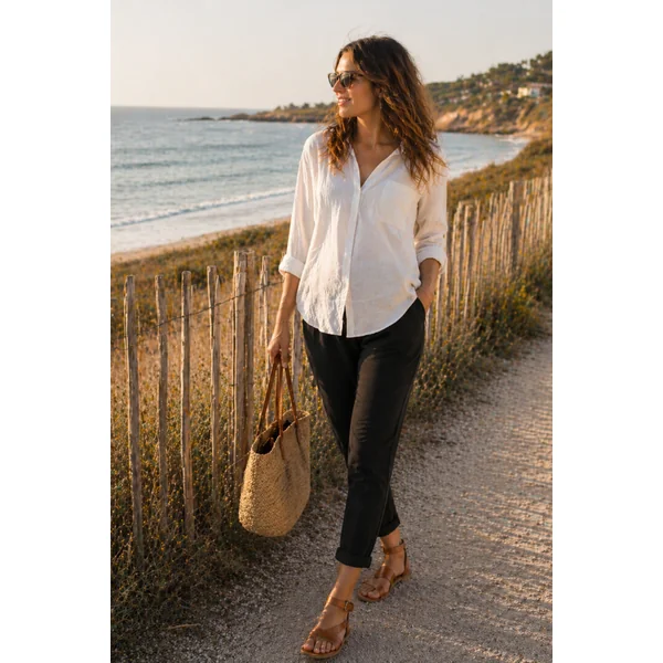 Pantalon cigarette fluide noir de grossesse