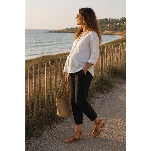 Pantalon cigarette fluide noir de grossesse