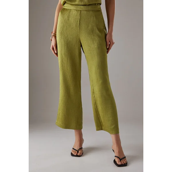 Pantalon Court Évasé en Satin Froissé