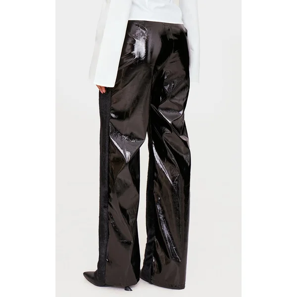 Pantalon Droit En Synthétique Avec Panneau Contrasté Effet Mouillé