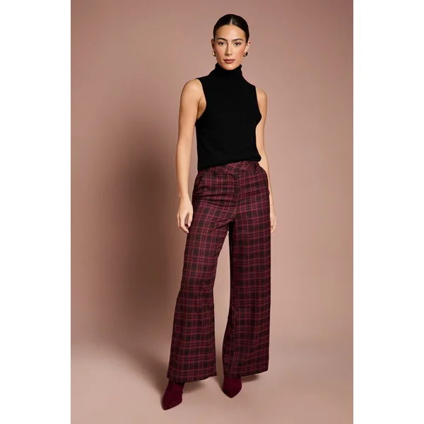 Pantalon Formel à Carreaux Premium Lisa Tan