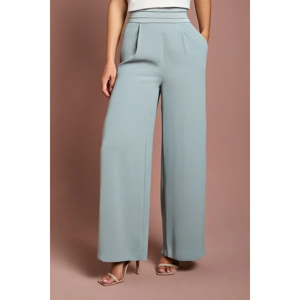 Pantalon Large avec Ceinture Plissée en Satin