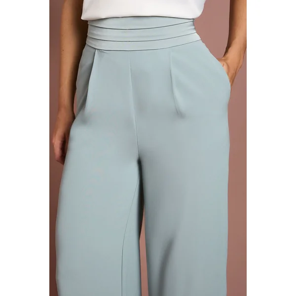 Pantalon Large avec Ceinture Plissée en Satin