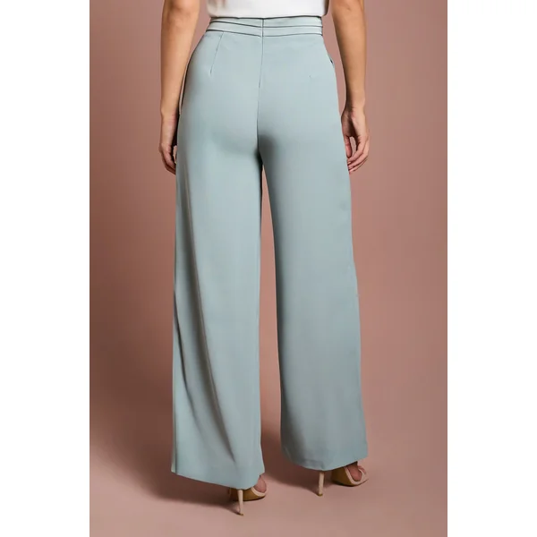 Pantalon Large avec Ceinture Plissée en Satin