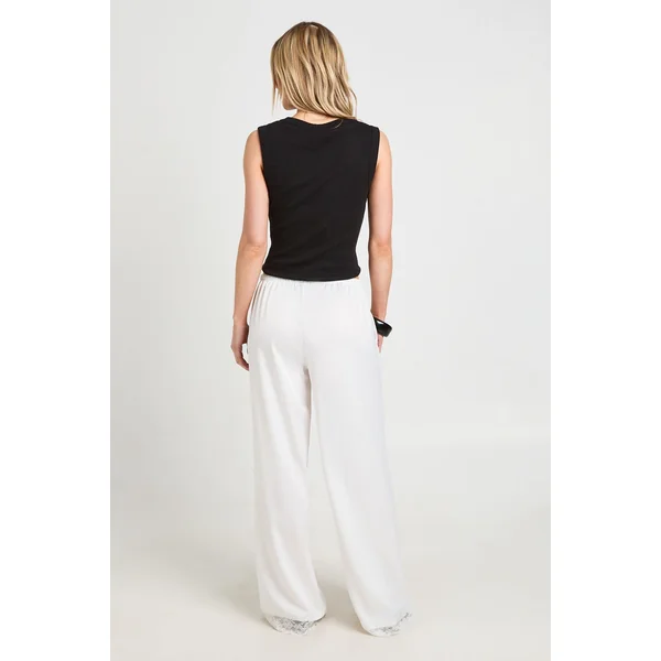 Pantalon Large En Satin Avec Bordure En Dentelle Petite