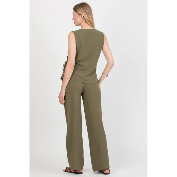 Pantalon large fluide kaki de grossesse