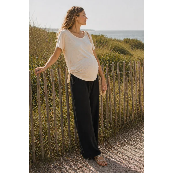 Pantalon large fluide noir de grossesse