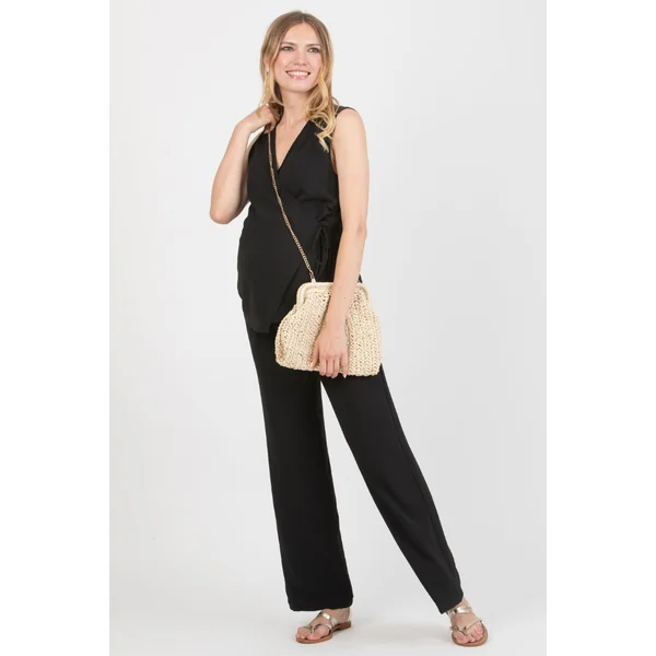 Pantalon large fluide noir de grossesse