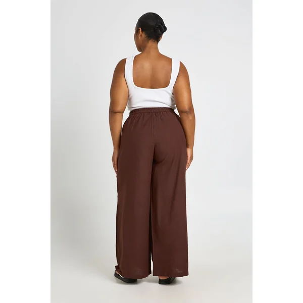 Pantalon Large Plissé Aspect Lin Grande Taille